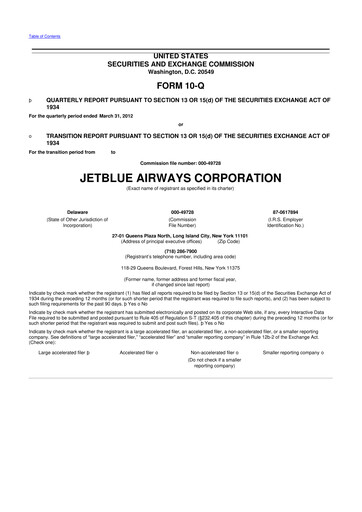 Thumbnail Jetblue Airways
 10-Q Quarterly Report FY2012 