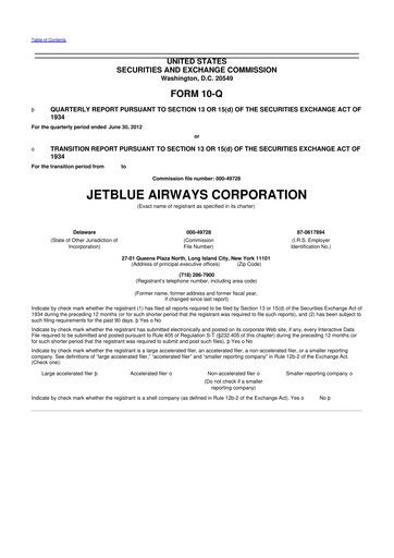 Thumbnail Jetblue Airways
 10-Q Quarterly Report FY2012 