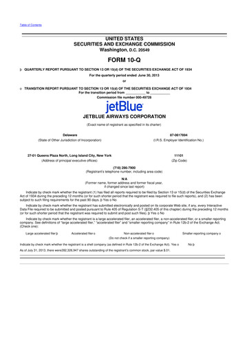 Thumbnail Jetblue Airways
 10-Q Quarterly Report FY2013 