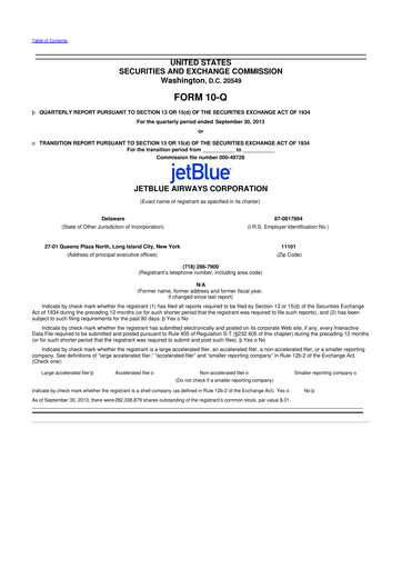 Thumbnail Jetblue Airways
 10-Q Quarterly Report FY2013 