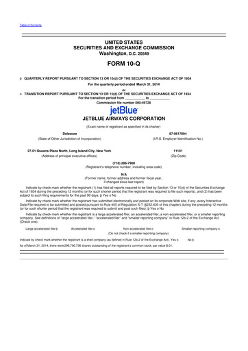 Thumbnail Jetblue Airways
 10-Q Quarterly Report FY2014 