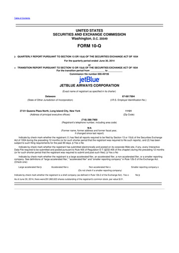 Thumbnail Jetblue Airways
 10-Q Quarterly Report FY2014 