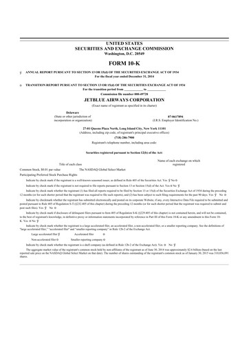 Thumbnail Jetblue Airways
 10-K Annual Report 2014