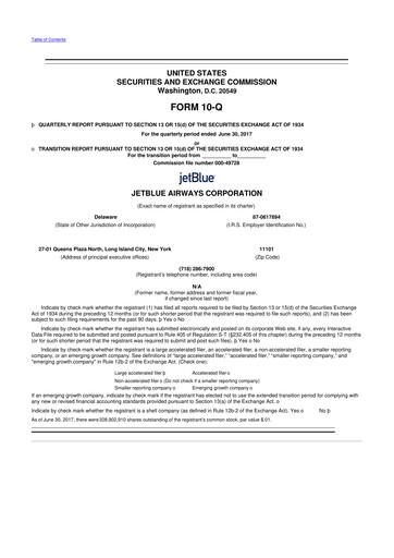 Thumbnail Jetblue Airways
 10-Q Quarterly Report FY2017 