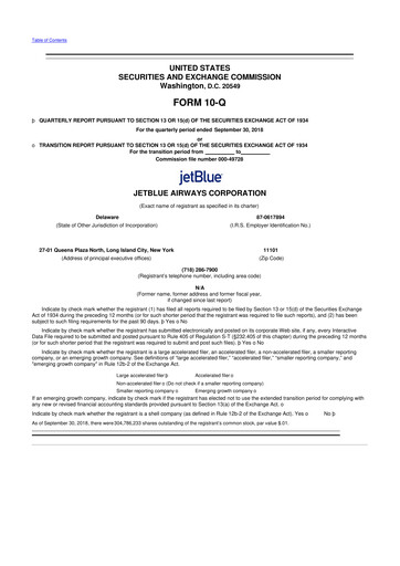 Thumbnail Jetblue Airways
 10-Q Quarterly Report FY2018 