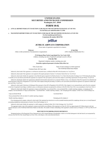 Thumbnail Jetblue Airways
 10-K Annual Report 2018