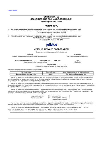 Vorschaubild Jetblue Airways
 10-Q Quartalsbericht 2026 