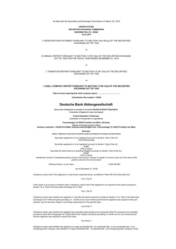 Thumbnail Deutsche Bank 20-F Annual Report 2018