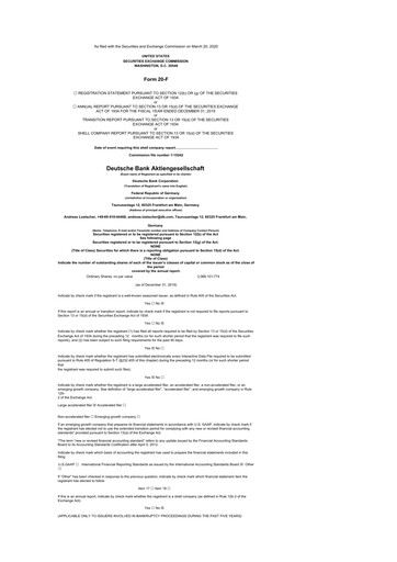 Thumbnail Deutsche Bank 20-F Annual Report 2019