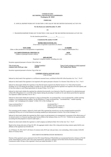 Thumbnail KORU Medical Systems 10-K Annual Report 2021