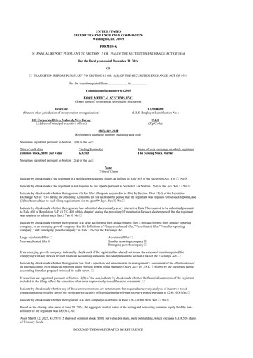 Thumbnail KORU Medical Systems 10-K Annual Report 2024