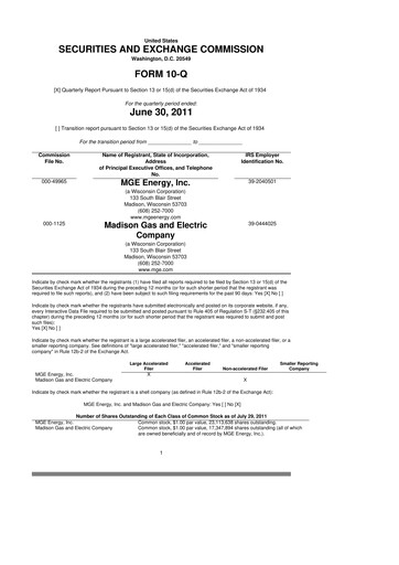 Thumbnail MGE Energy
 10-Q Quarterly Report FY2011 