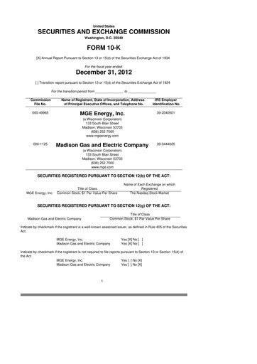 Thumbnail MGE Energy
 10-K Annual Report 2012