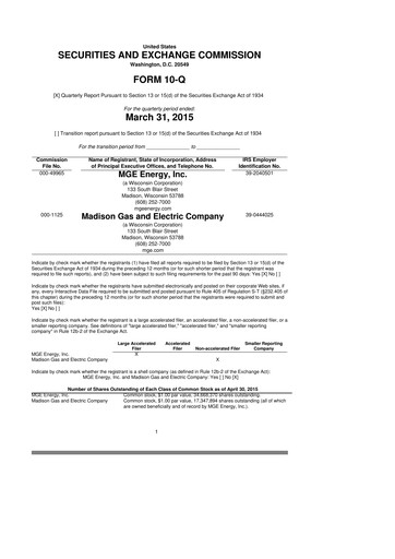 Thumbnail MGE Energy
 10-Q Quarterly Report FY2015 
