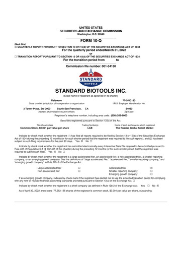 Thumbnail Standard BioTools 10-Q Quarterly Report FY2022 
