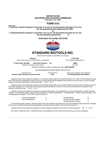 Thumbnail Standard BioTools 10-Q Quarterly Report FY2022 