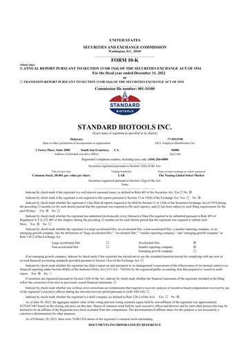 Thumbnail Standard BioTools 10-K Annual Report 2022