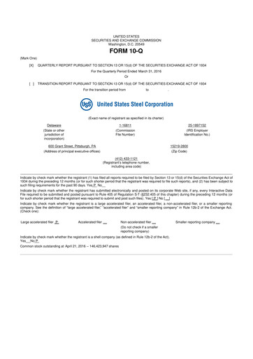 Thumbnail U.S. Steel
 10-Q Quarterly Report FY2016 