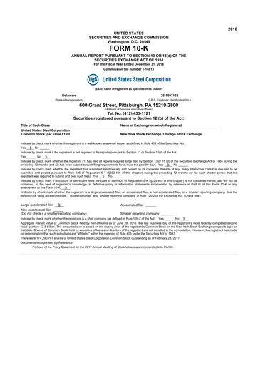 Thumbnail U.S. Steel
 10-K Annual Report 2016