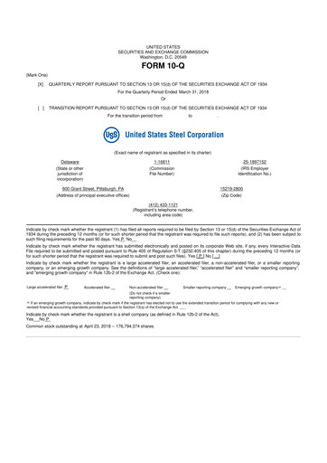 Thumbnail U.S. Steel
 10-Q Quarterly Report FY2018 