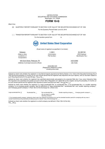 Thumbnail U.S. Steel
 10-Q Quarterly Report FY2018 