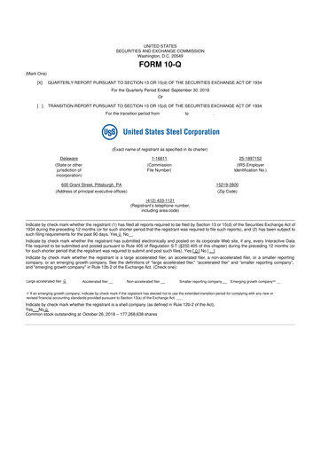 Thumbnail U.S. Steel
 10-Q Quarterly Report FY2018 