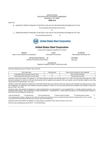 Thumbnail U.S. Steel
 10-Q Quarterly Report FY2019 