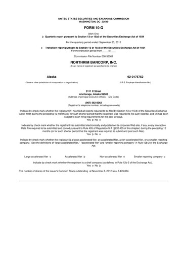Thumbnail Northrim BanCorp 10-Q Quarterly Report FY2012 