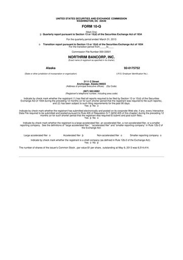 Thumbnail Northrim BanCorp 10-Q Quarterly Report FY2013 
