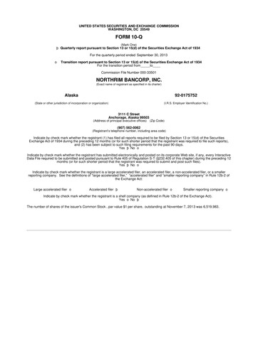 Thumbnail Northrim BanCorp 10-Q Quarterly Report FY2013 