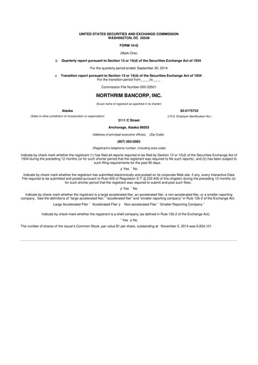 Thumbnail Northrim BanCorp 10-Q Quarterly Report FY2014 