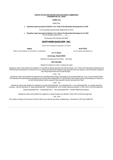 Thumbnail Northrim BanCorp 10-Q Quarterly Report FY2015 