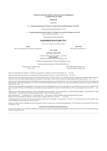 Thumbnail Northrim BanCorp 10-K Annual Report 2015