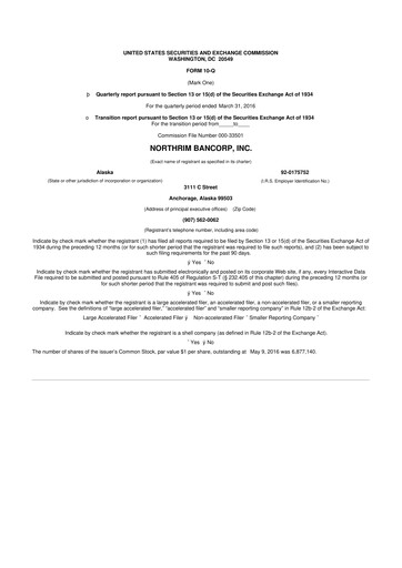 Thumbnail Northrim BanCorp 10-Q Quarterly Report FY2016 