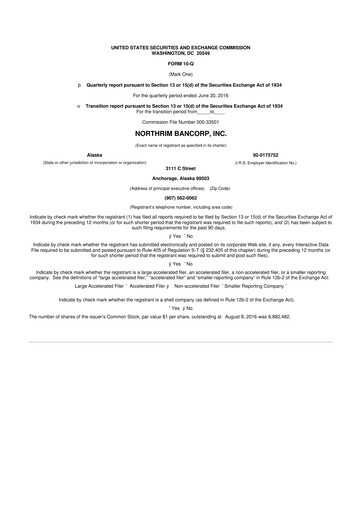 Thumbnail Northrim BanCorp 10-Q Quarterly Report FY2016 