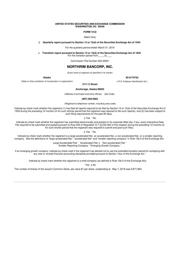 Thumbnail Northrim BanCorp 10-Q Quarterly Report FY2018 