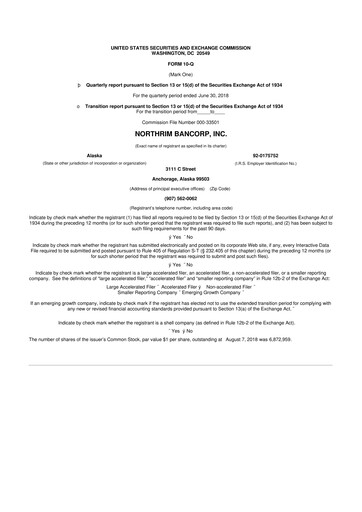 Thumbnail Northrim BanCorp 10-Q Quarterly Report FY2018 