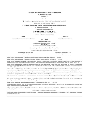 Thumbnail Northrim BanCorp 10-K Annual Report 2018