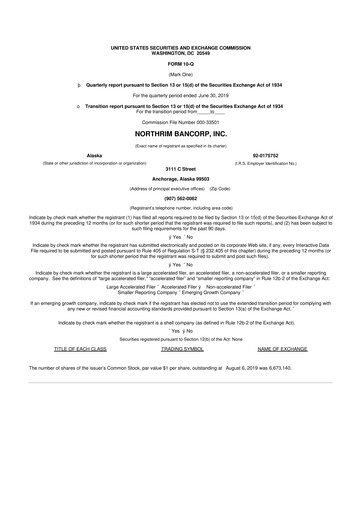 Thumbnail Northrim BanCorp 10-Q Quarterly Report FY2019 