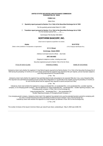 Thumbnail Northrim BanCorp 10-Q Quarterly Report FY2020 