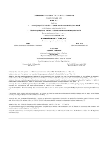 Thumbnail Northrim BanCorp 10-K Annual Report 2020