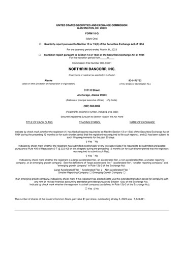 Thumbnail Northrim BanCorp 10-Q Quarterly Report FY2023 