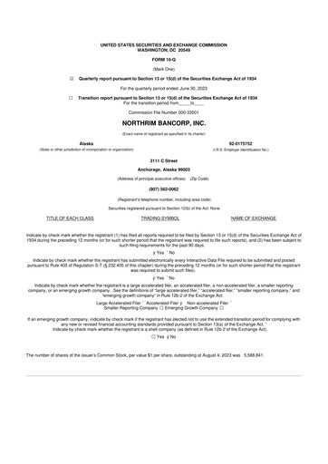 Thumbnail Northrim BanCorp 10-Q Quarterly Report FY2023 