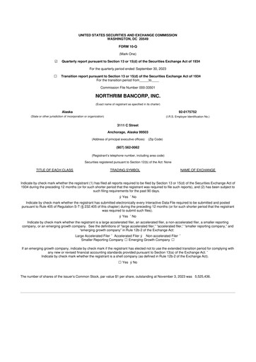 Thumbnail Northrim BanCorp 10-Q Quarterly Report FY2023 