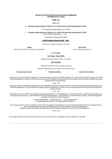 Thumbnail Northrim BanCorp 10-Q Quarterly Report FY2024 