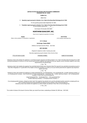 Thumbnail Northrim BanCorp 10-Q Quarterly Report FY2024 