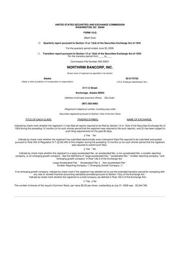 Vorschaubild Northrim BanCorp 10-Q Quartalsbericht 2026 