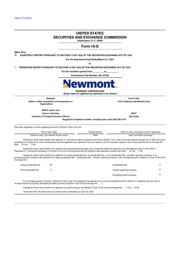 Thumbnail Newmont 10-Q Quarterly Report FY2021 