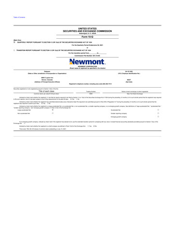 Thumbnail Newmont 10-Q Quarterly Report FY2021 