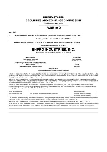 Thumbnail EnPro Industries
 10-Q Quarterly Report FY2017 